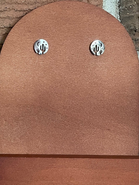 Moonlit Desert Saguaro Cactus Stud Earrings