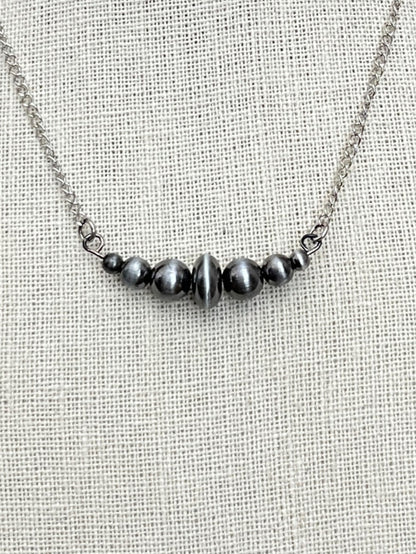 Navajo Style Pearl Bar Necklace with Saucer Pearl
