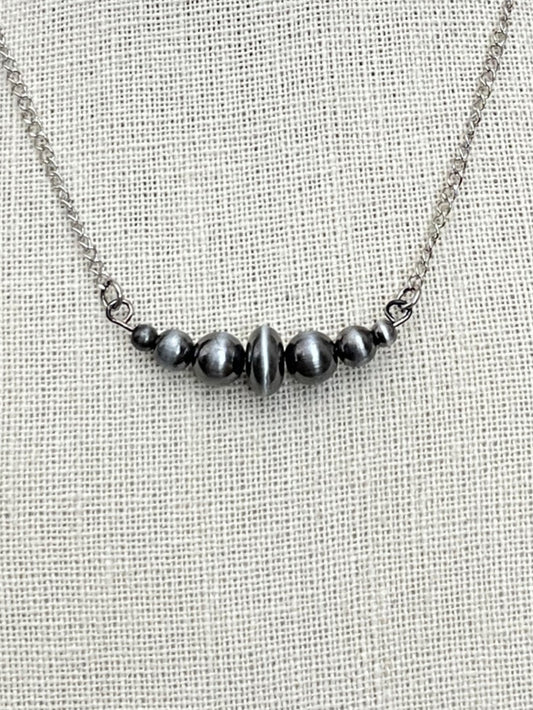 Navajo Style Pearl Bar Necklace with Saucer Pearl