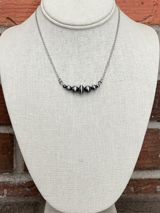 Navajo Style Pearl Bar Necklace with Saucer Pearl