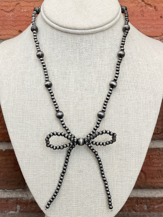 Navajo Style Pearl Beaded Bow Necklace