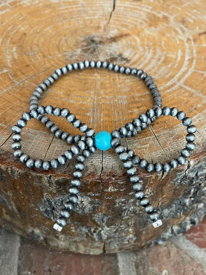 Navajo Style Pearl Bow Bracelet Set with Faux Turquoise