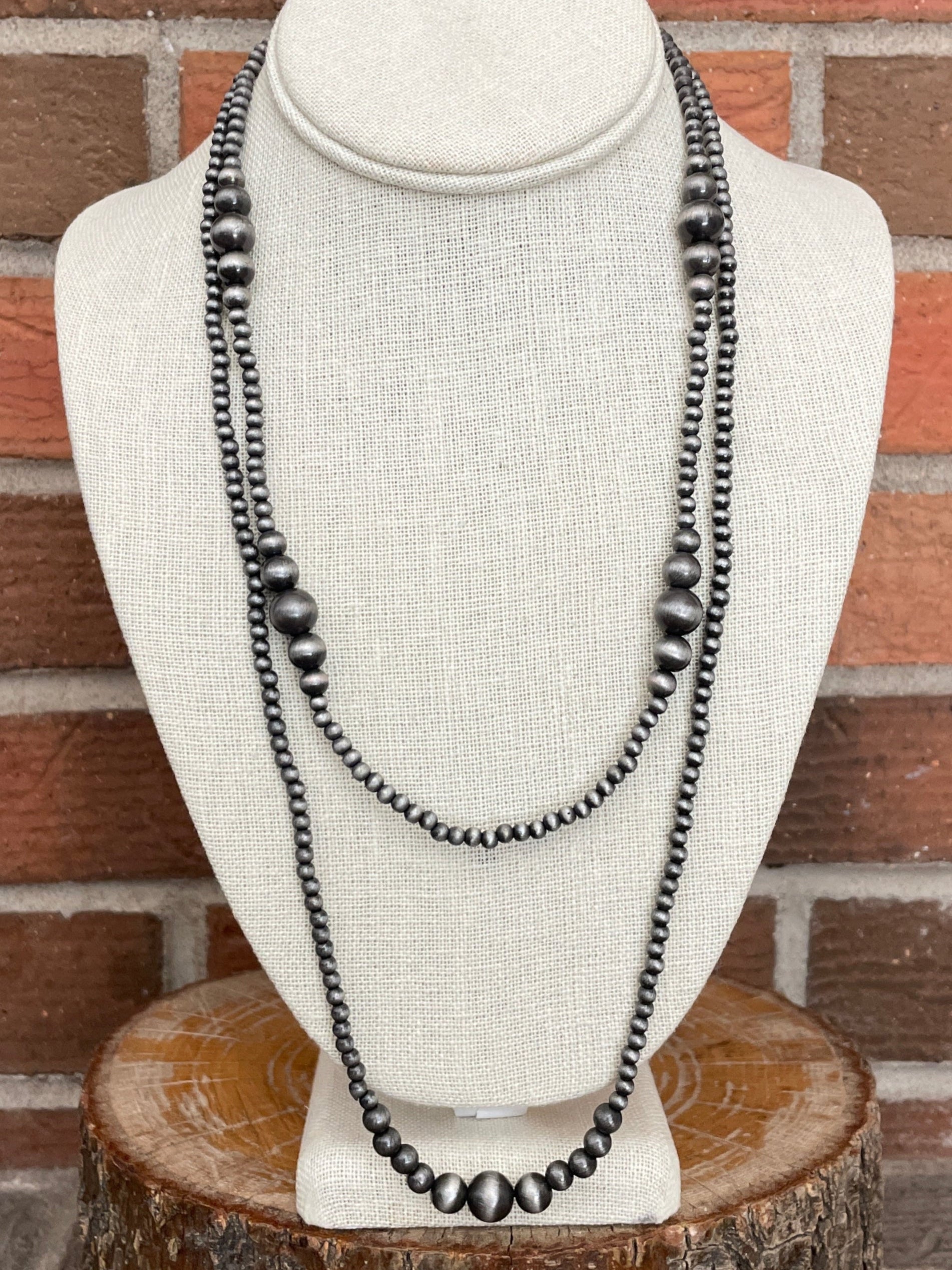 Navajo Style Pearl Graduated Double Layer Necklace