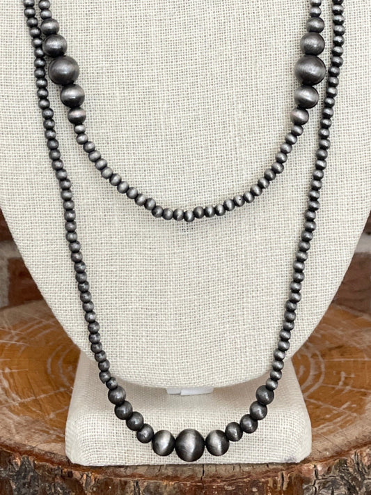 Navajo Style Pearl Graduated Double Layer Necklace