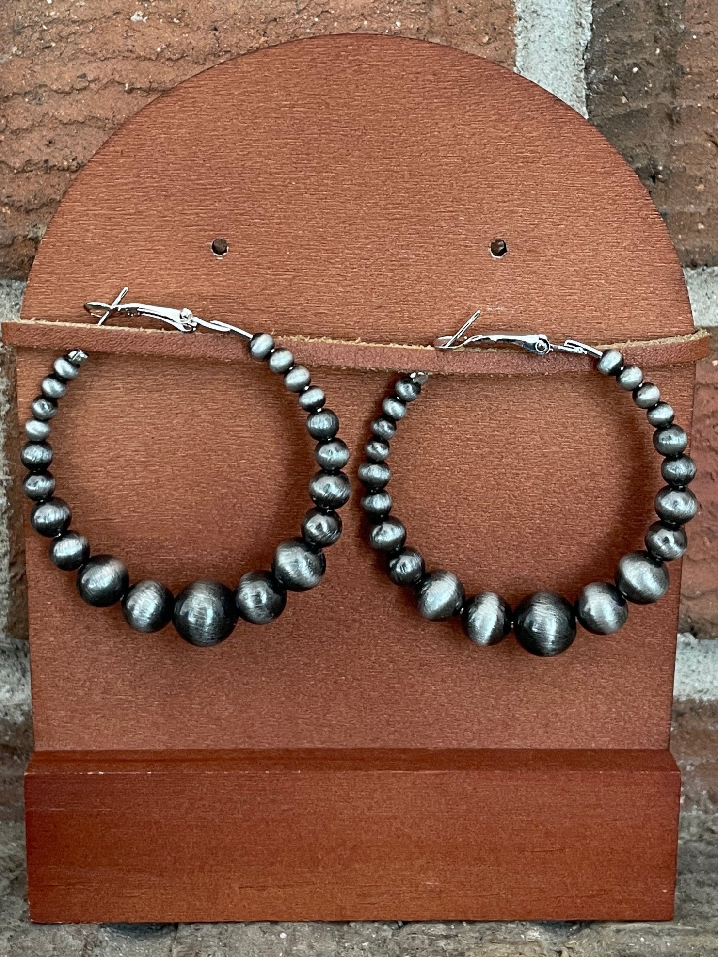 Navajo Style Pearl Graduated Hoop Earrings