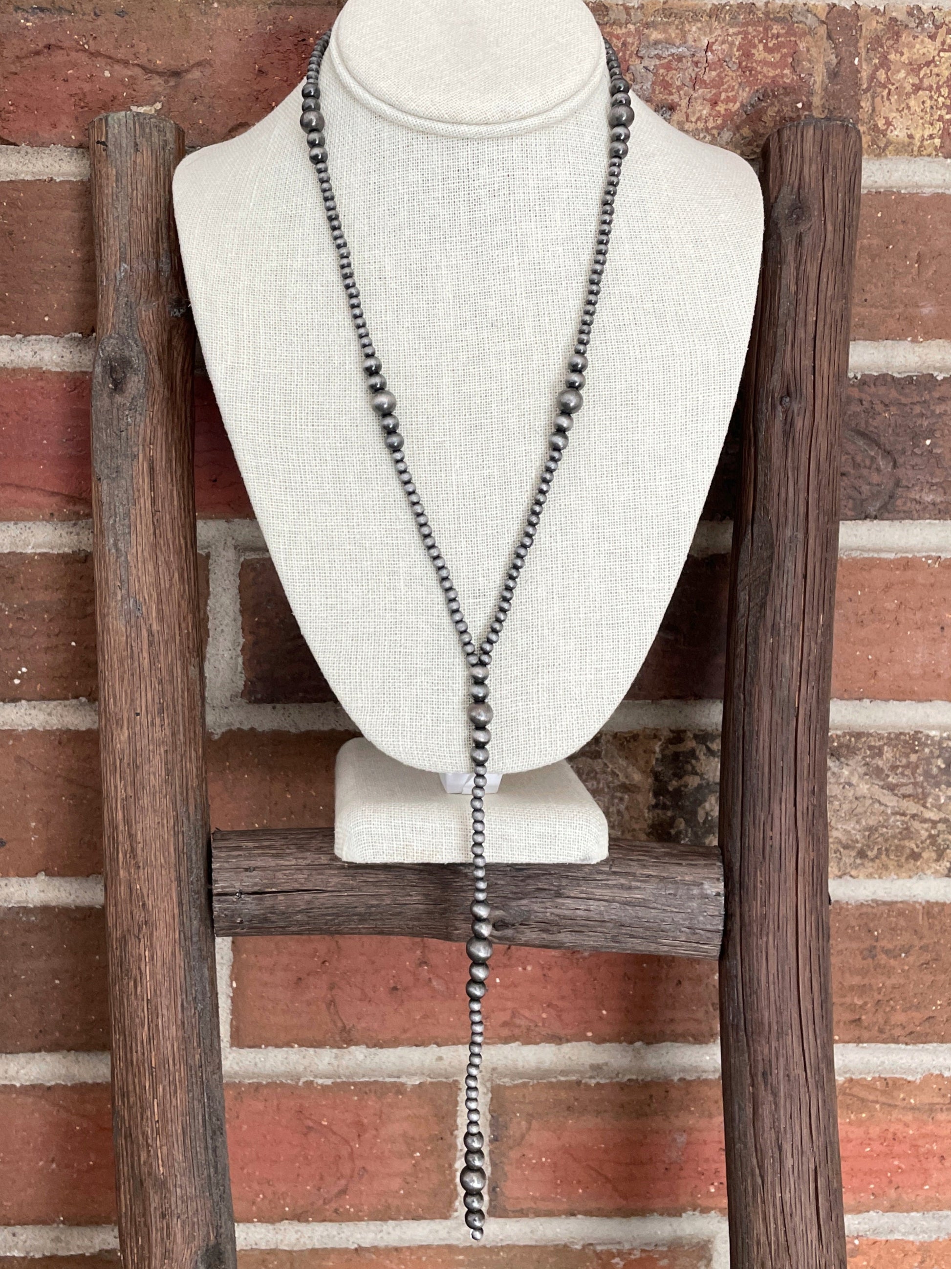 Navajo Style Pearl Graduated Lariat Necklace