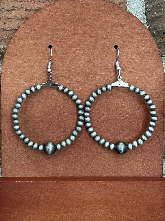 Navajo Style Pearl Hoop Drop Earrings
