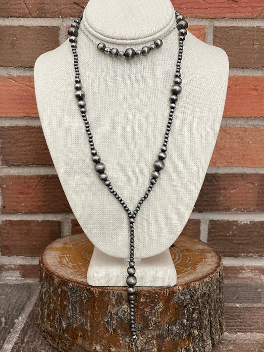 Navajo Style Pearl Lariat and Choker Necklace Set
