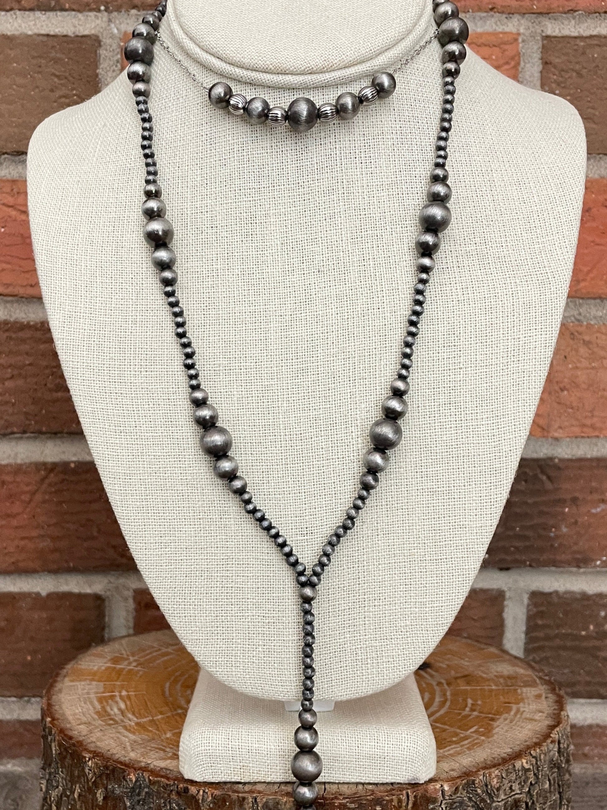 Navajo Style Pearl Lariat and Choker Necklace Set