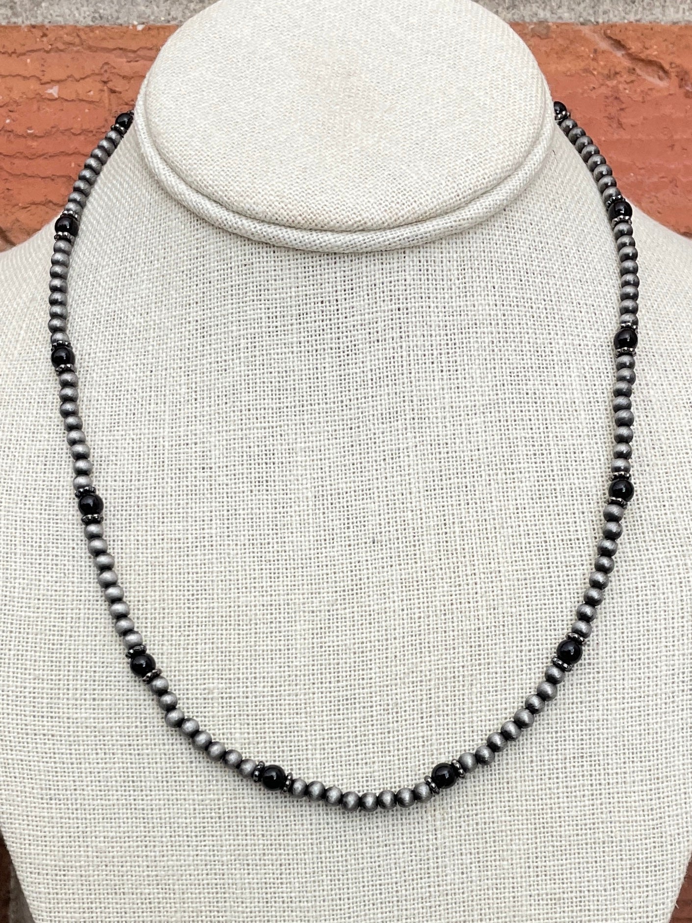 Navajo Style Pearl Necklace with Black & Silver