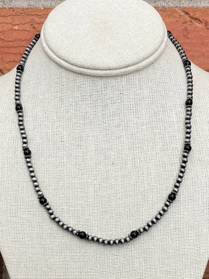 Navajo Style Pearl Necklace with Black & Silver