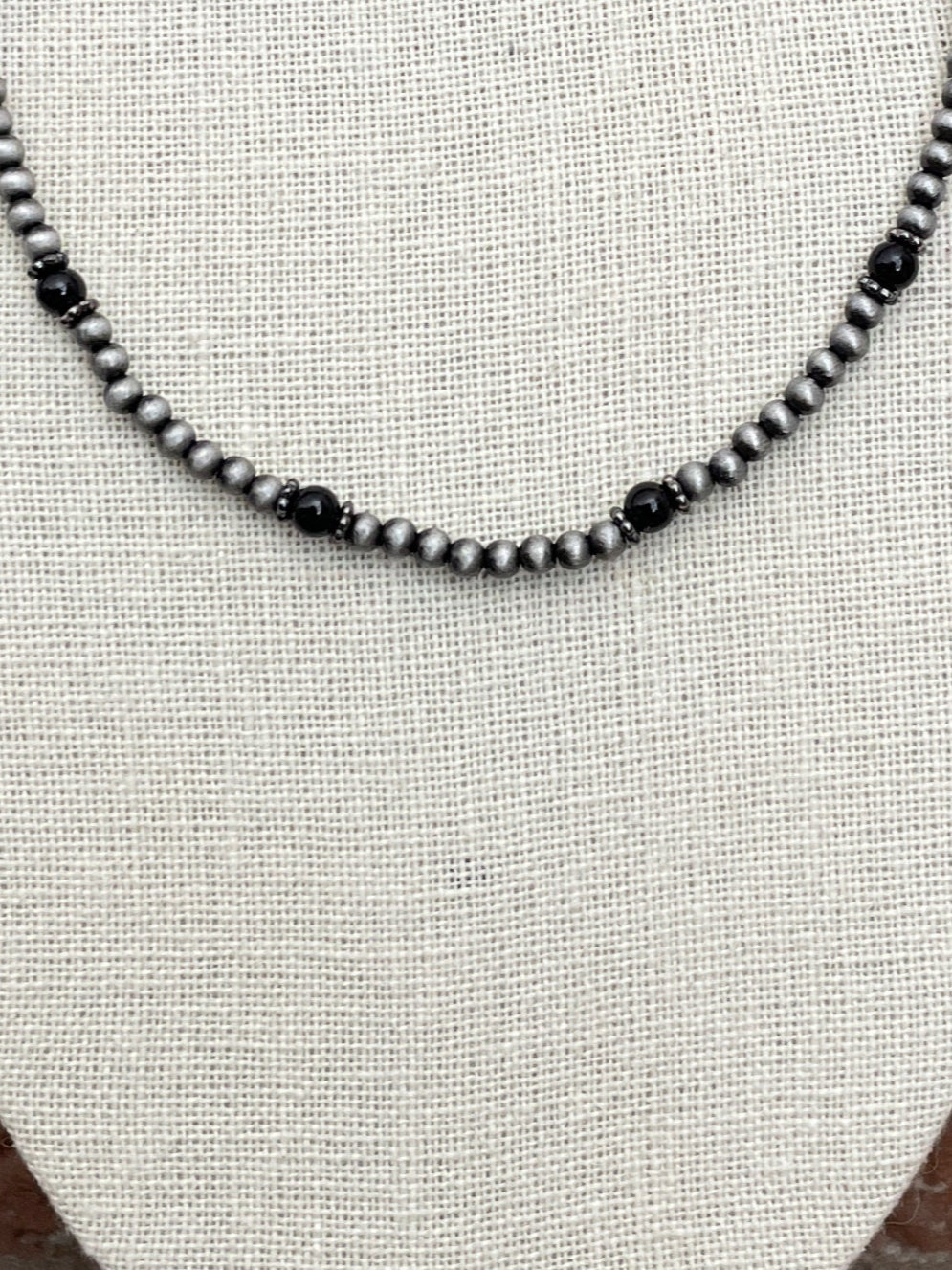 Navajo Style Pearl Necklace with Black & Silver