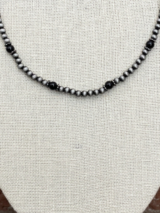 Navajo Style Pearl Necklace with Black & Silver