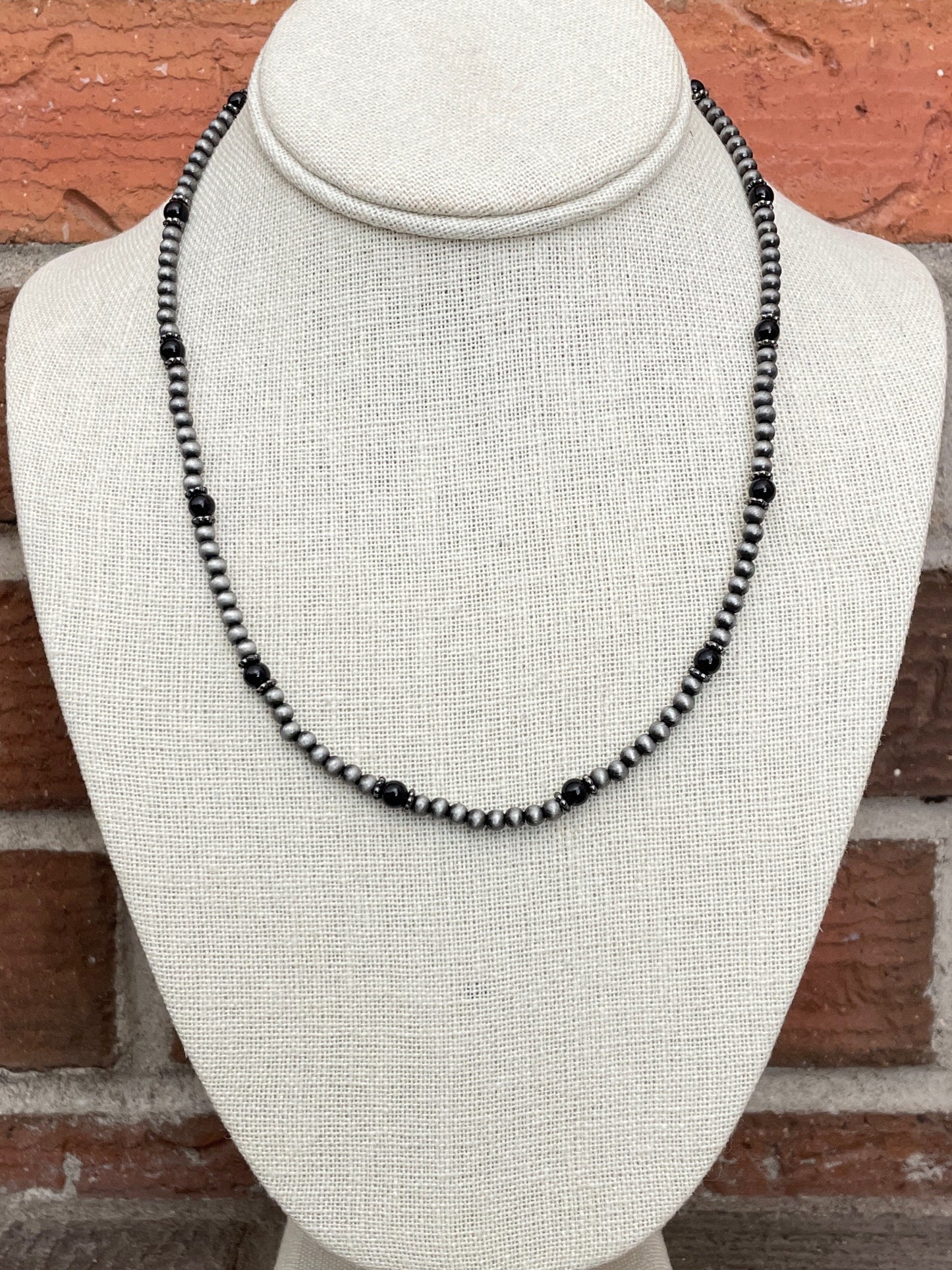 Navajo Style Pearl Necklace with Black & Silver