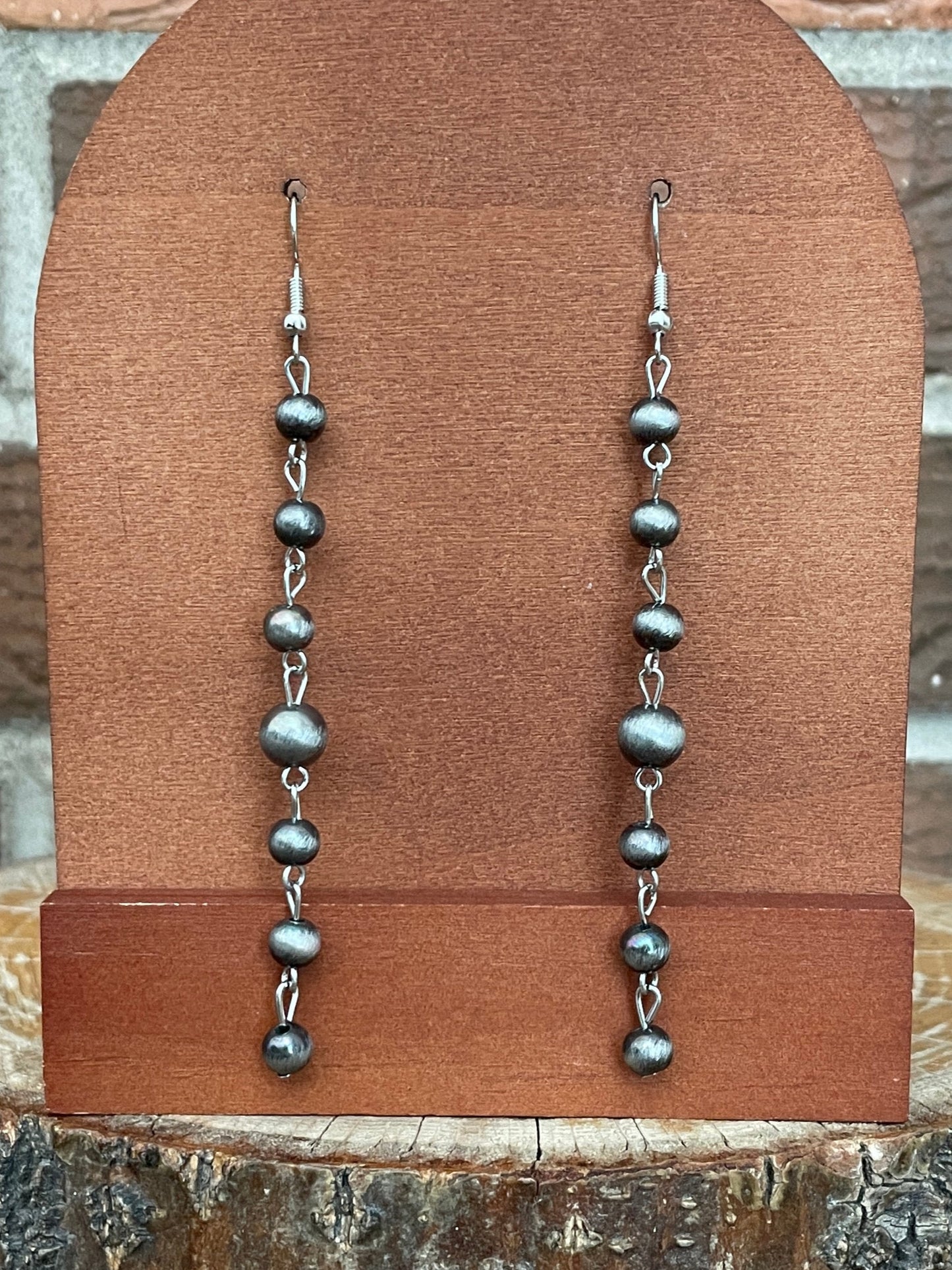 Navajo Style Pearl Spaced Bead Dangle Earrings