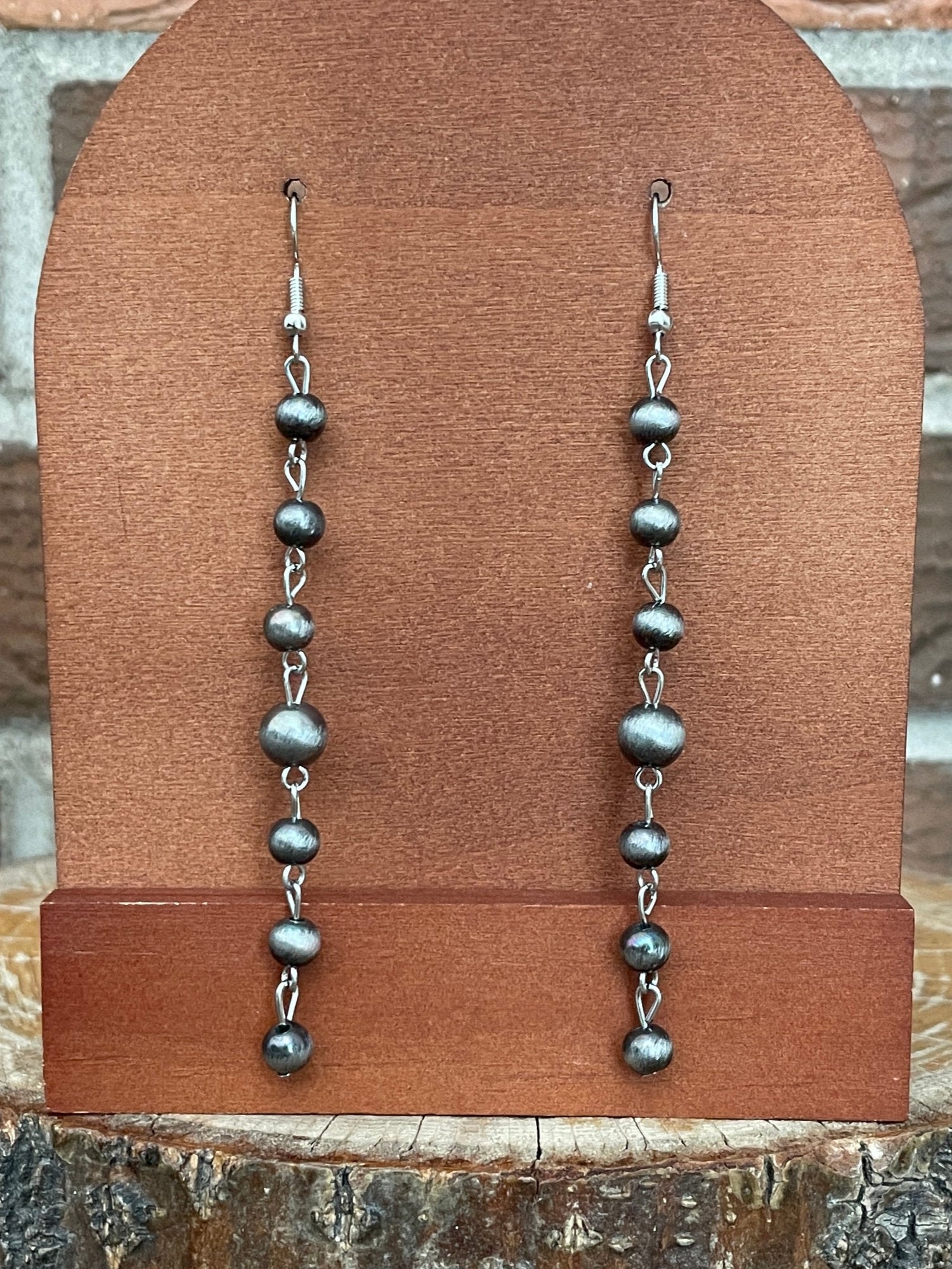 Navajo Style Pearl Spaced Bead Dangle Earrings