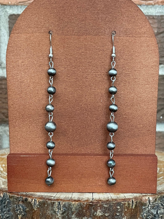 Navajo Style Pearl Spaced Bead Dangle Earrings