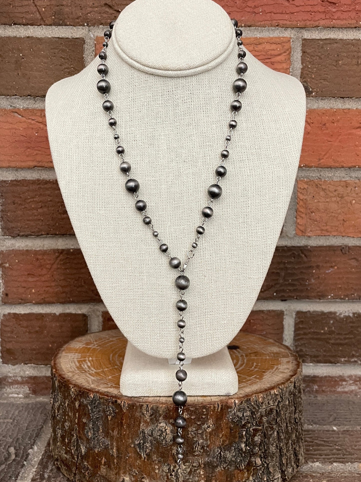 Navajo Style Pearl Spaced Bead Lariat Convertible Necklace