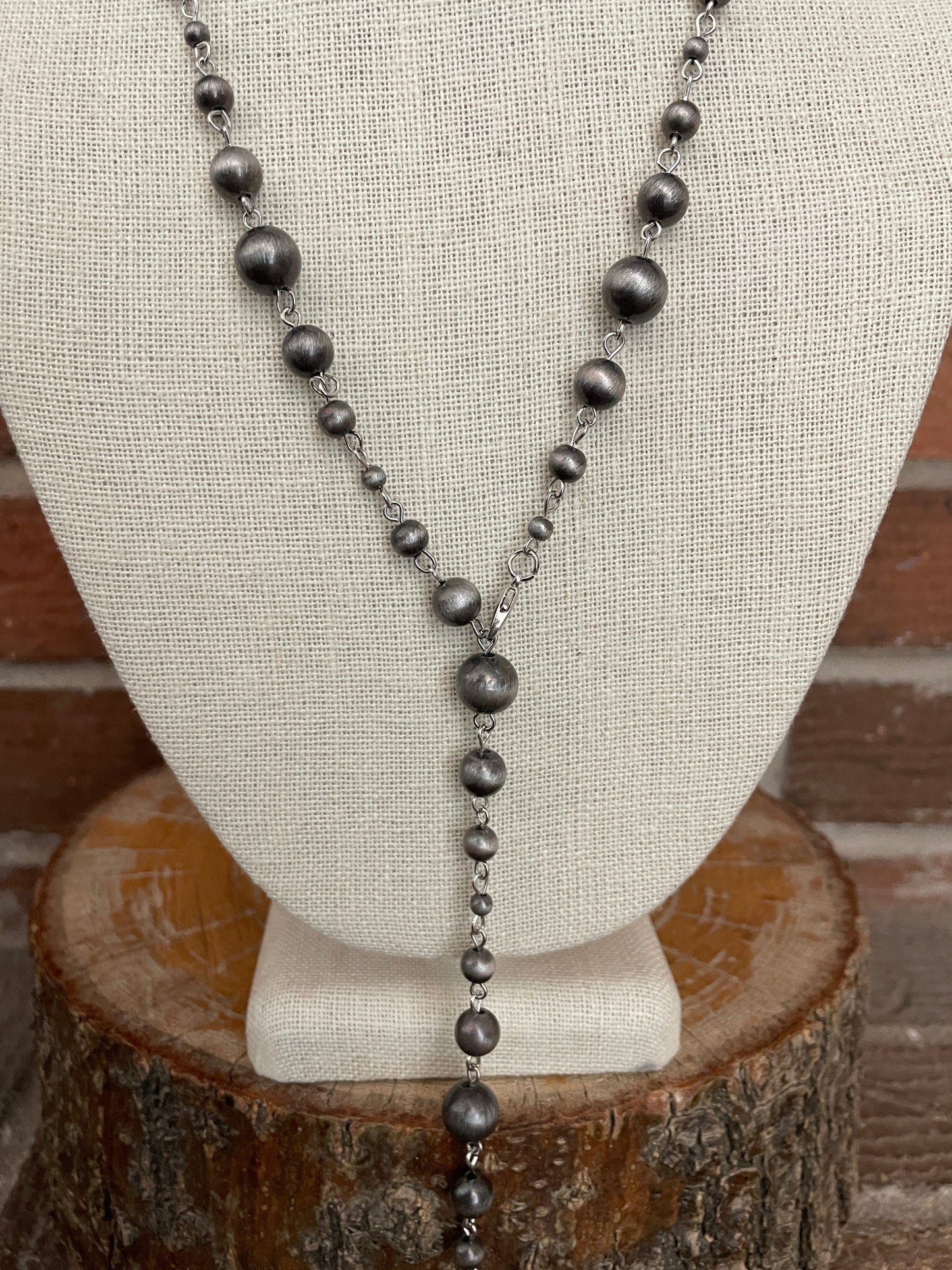 Navajo Style Pearl Spaced Bead Lariat Convertible Necklace