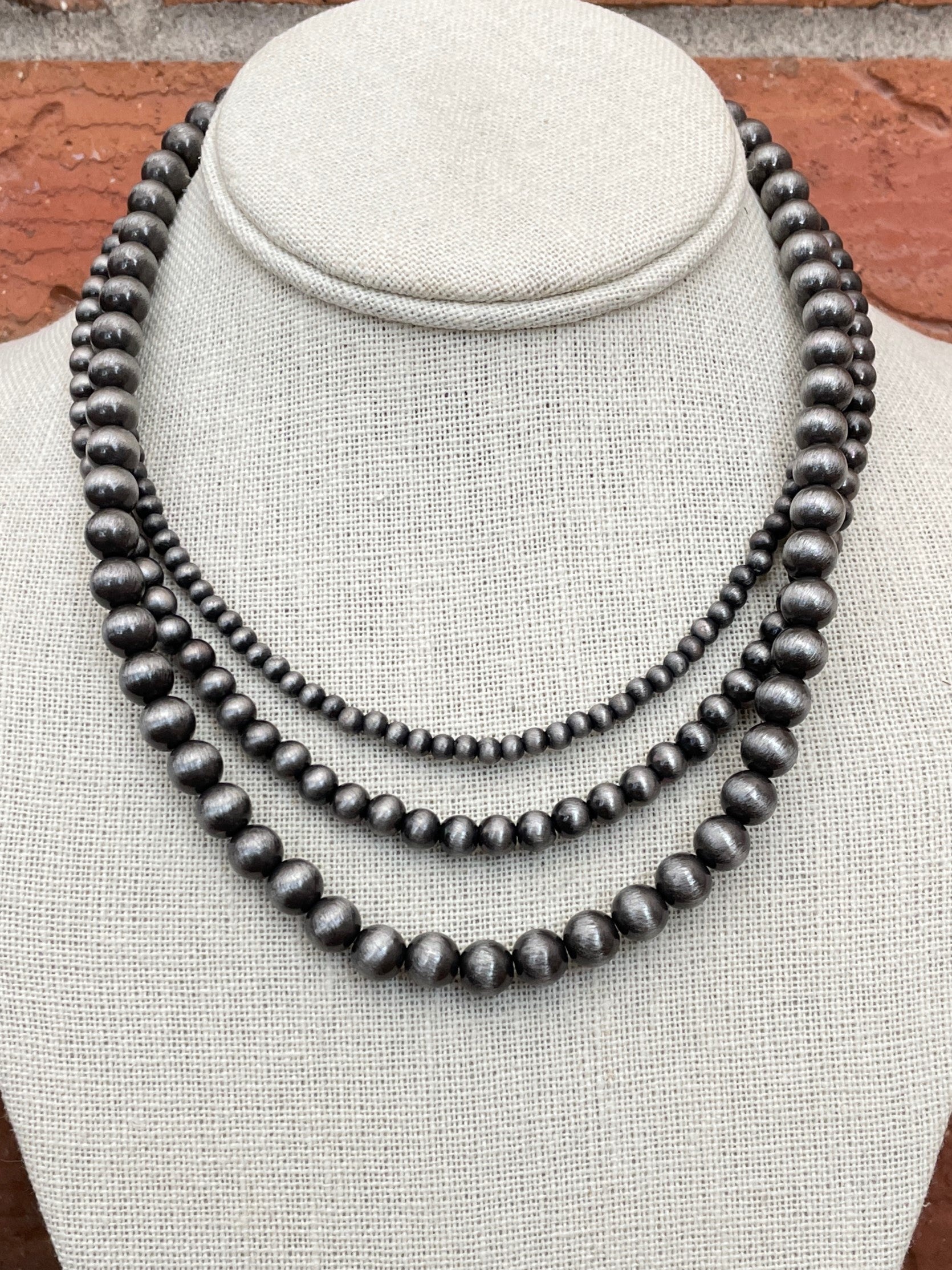 Navajo Style Pearl Triple Layer Necklace – Red Saguaro Trading Post