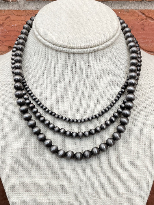 Navajo Style Pearl Triple Layer Necklace