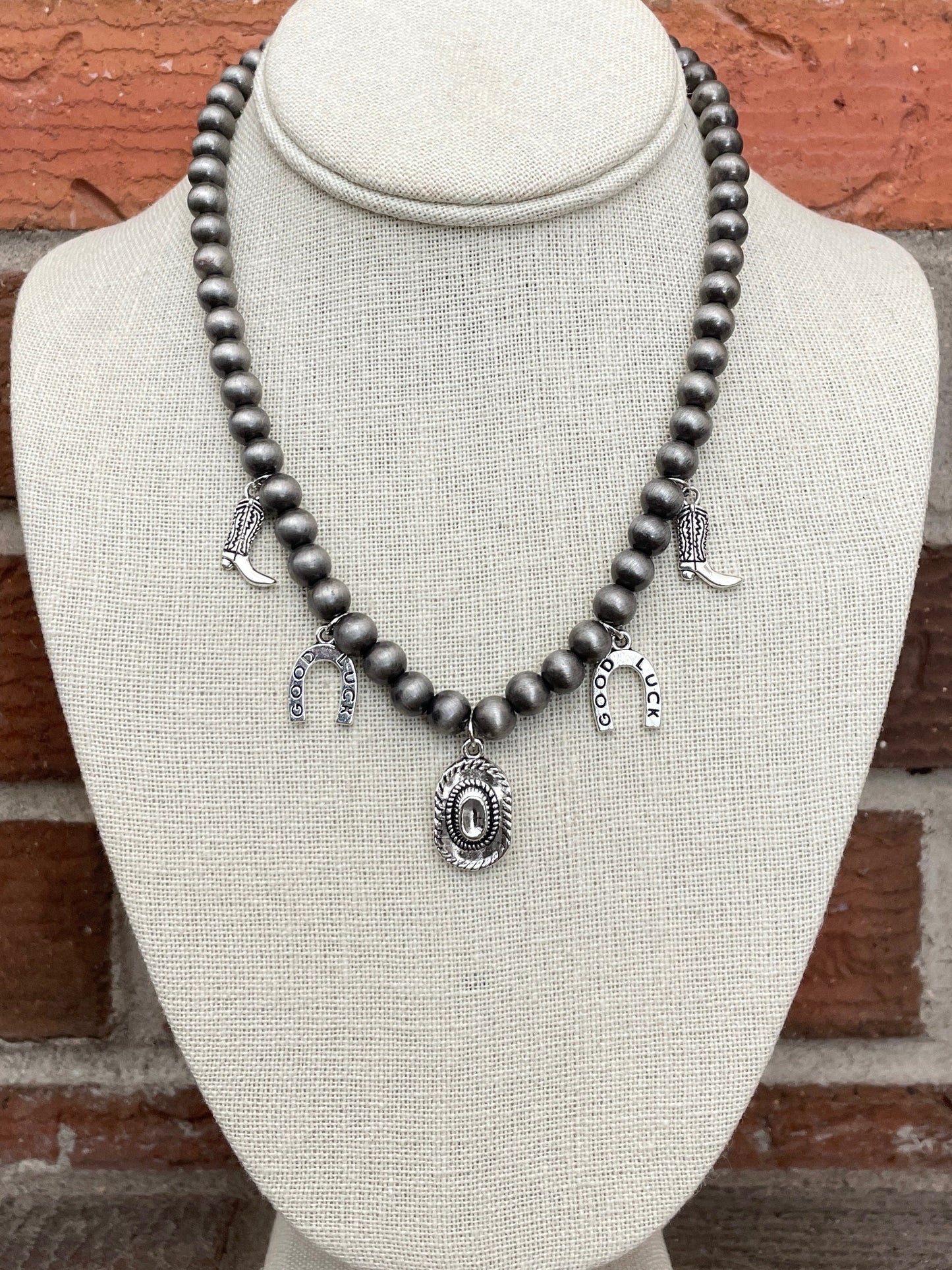 Navajo Style Pearl Western Charm Necklace Set