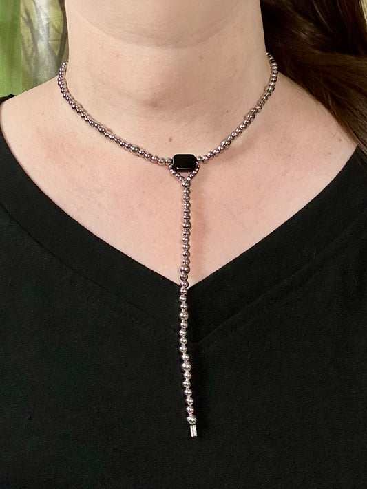 Obsidian Stainless Steel Western Pearl Lariat Choker Necklace 14 inch Red Saguaro Jewelry by Cimarron Red Saguaro Trading Post