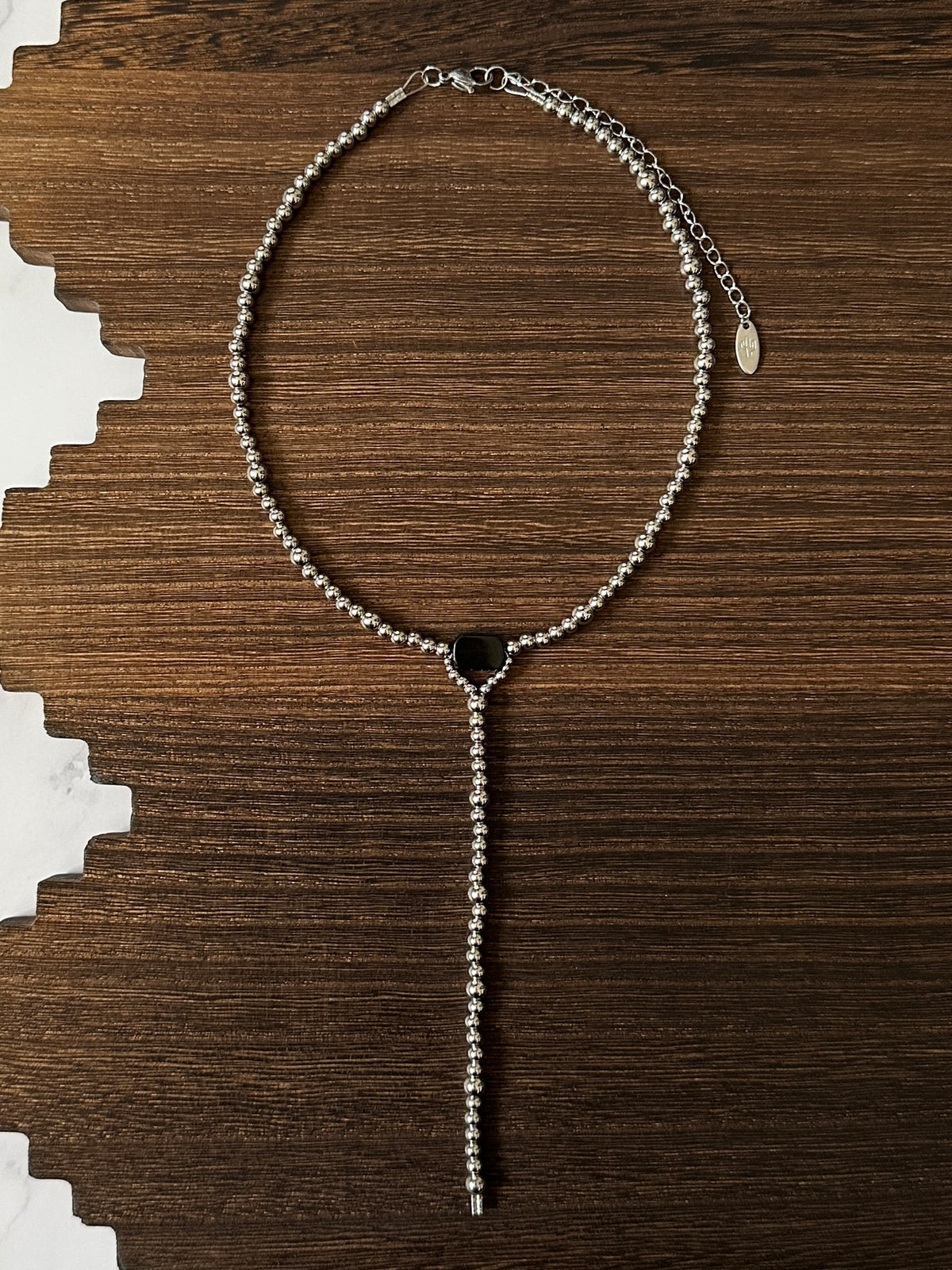 Obsidian Stainless Steel Western Pearl Lariat Choker Necklace 14 inch Red Saguaro Jewelry by Cimarron Red Saguaro Trading Post