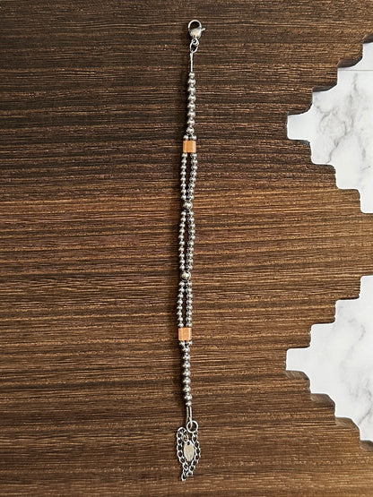 Orange Cable Knit Beaded Stainless Steel Western Pearl Bracelet Red Saguaro Jewelry by Cimarron Red Saguaro Trading Post