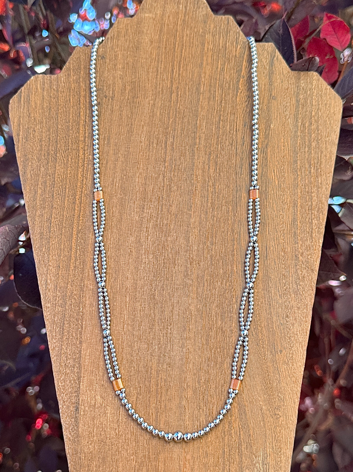 Orange Cable Knit Beaded Stainless Steel Western Pearl Necklace 26 inch Red Saguaro Jewelry by Cimarron Red Saguaro Trading Post