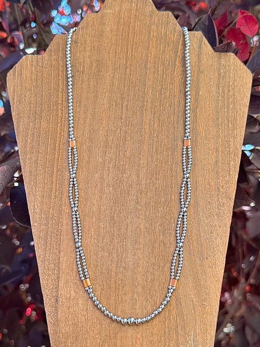 Orange Cable Knit Beaded Stainless Steel Western Pearl Necklace 26 inch Red Saguaro Jewelry by Cimarron Red Saguaro Trading Post