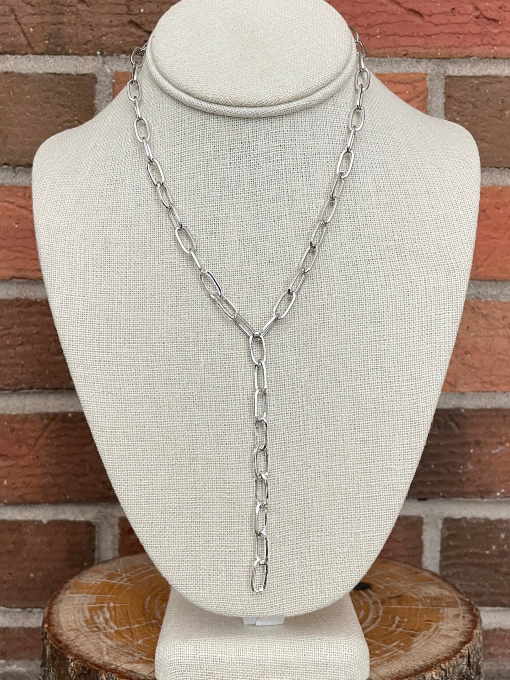 Paperclip Chain Lariat Necklace
