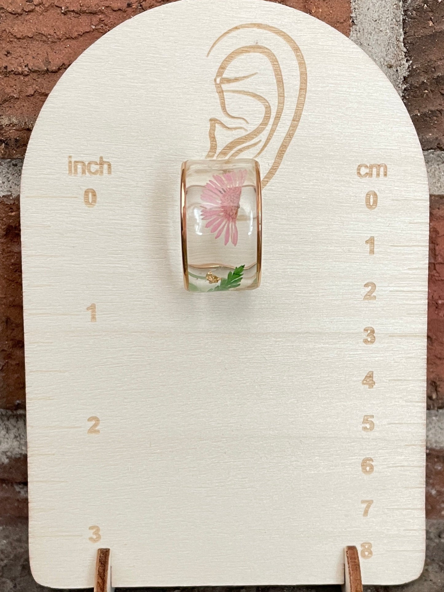 Pink Wildflower Resin Hoop Earrings