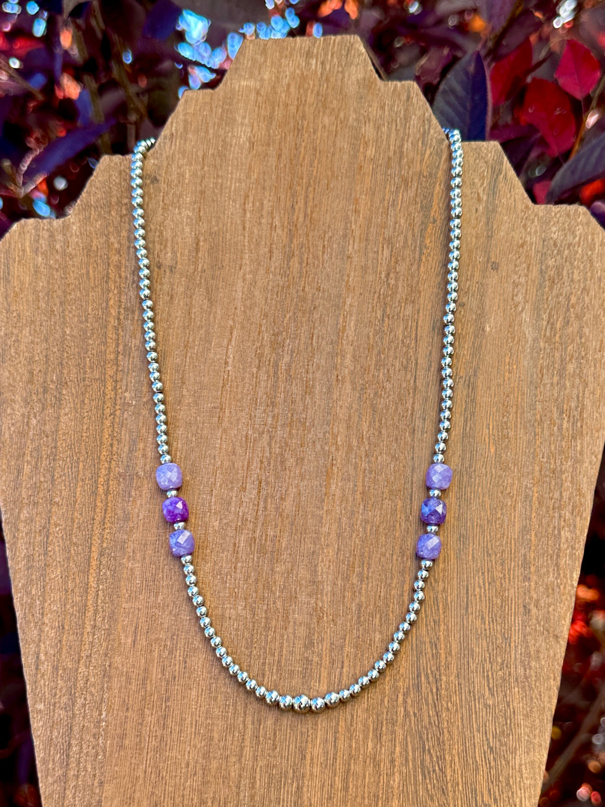 Purple Prickly Pear Faceted Cube Stainless Steel Western Pearl Necklace 20 inch Red Saguaro Jewelry by Cimarron Red Saguaro Trading Post