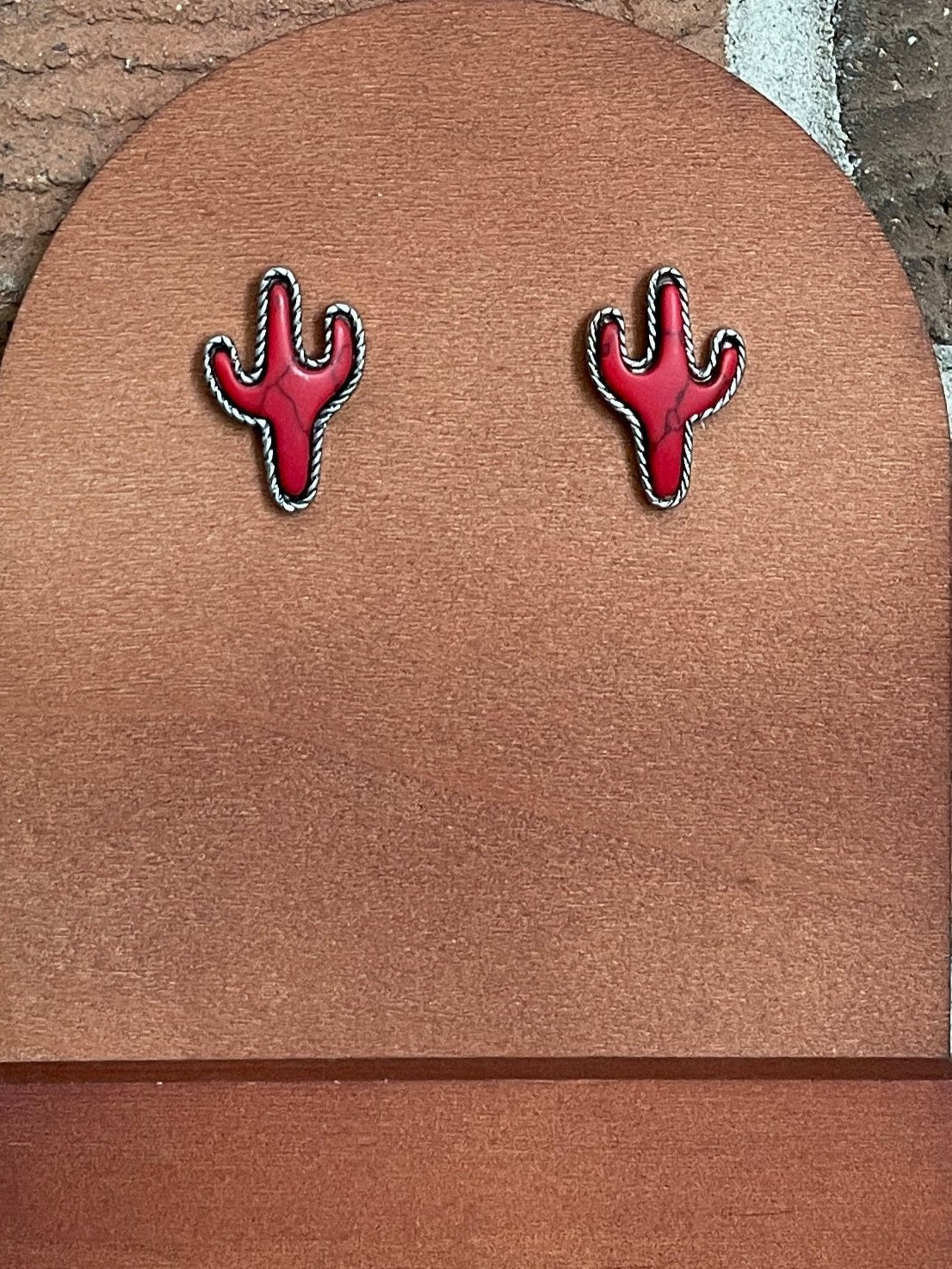 Red Saguaro Cactus Stud Earrings