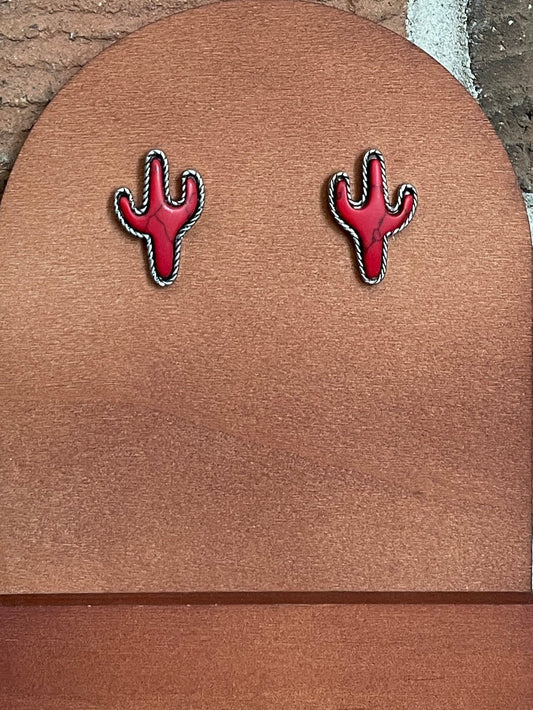 Red Saguaro Cactus Stud Earrings