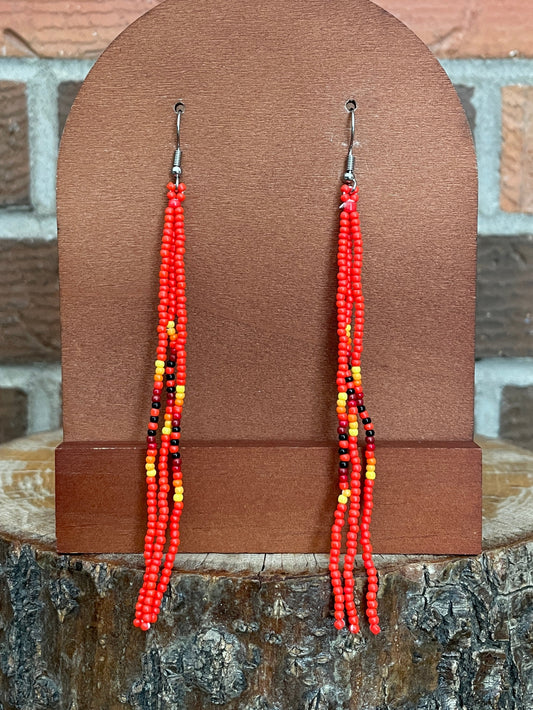 Red Southwest Pattern Seed Bead Earrings