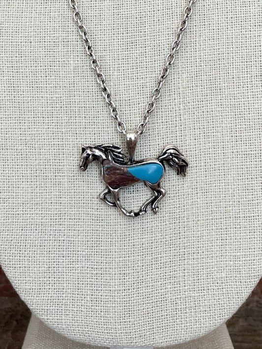 Running Horse Necklace with Natural Stone Inlay