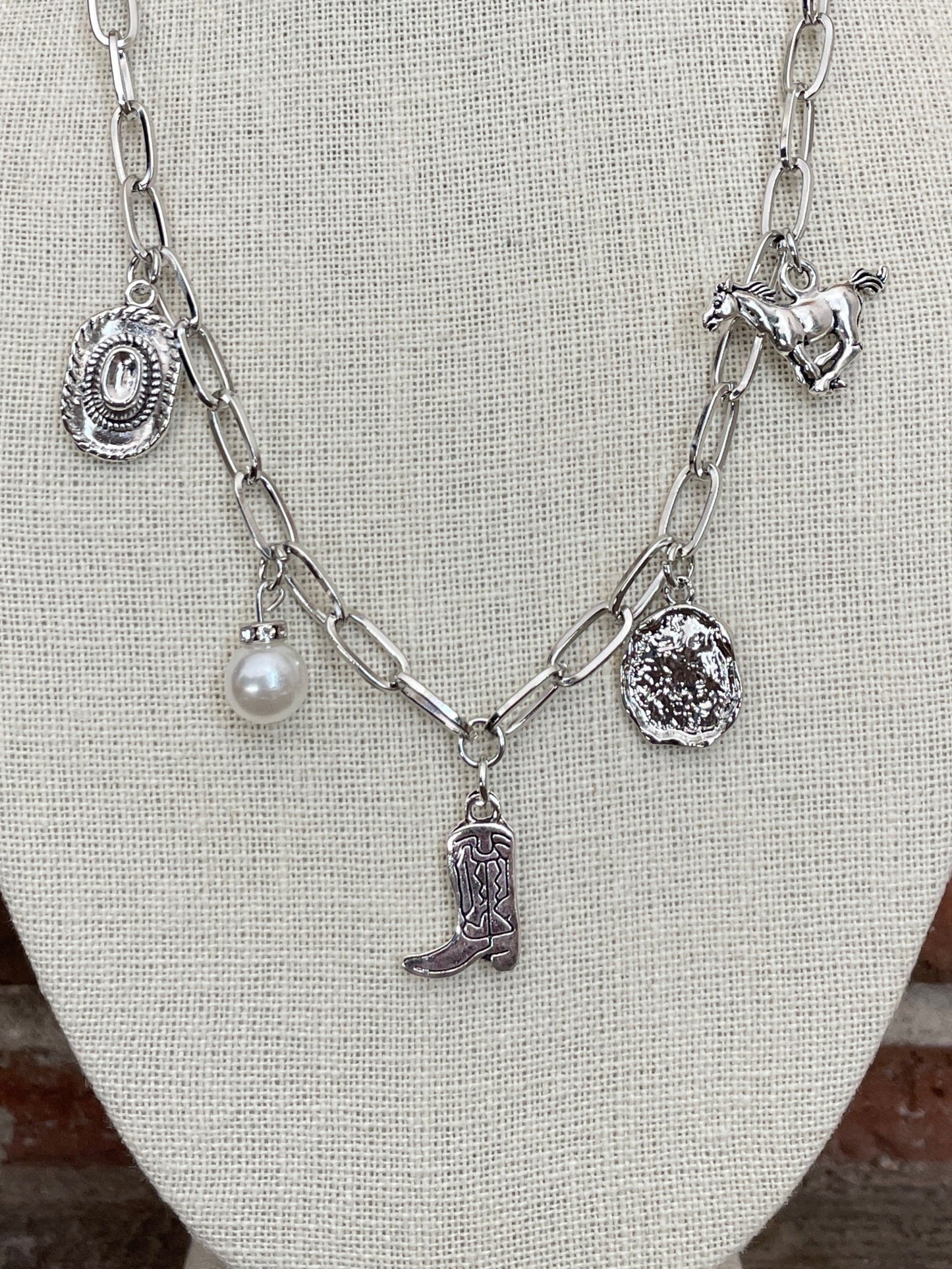 Running Horse Western Charm Necklace - Silver