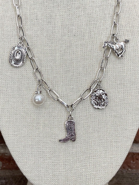 Running Horse Western Charm Necklace - Silver