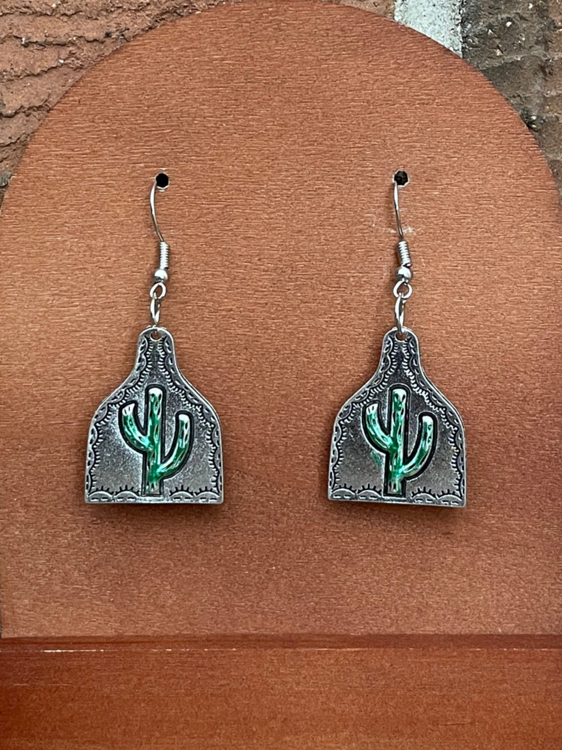 Saguaro Cactus Cow Tag Earrings