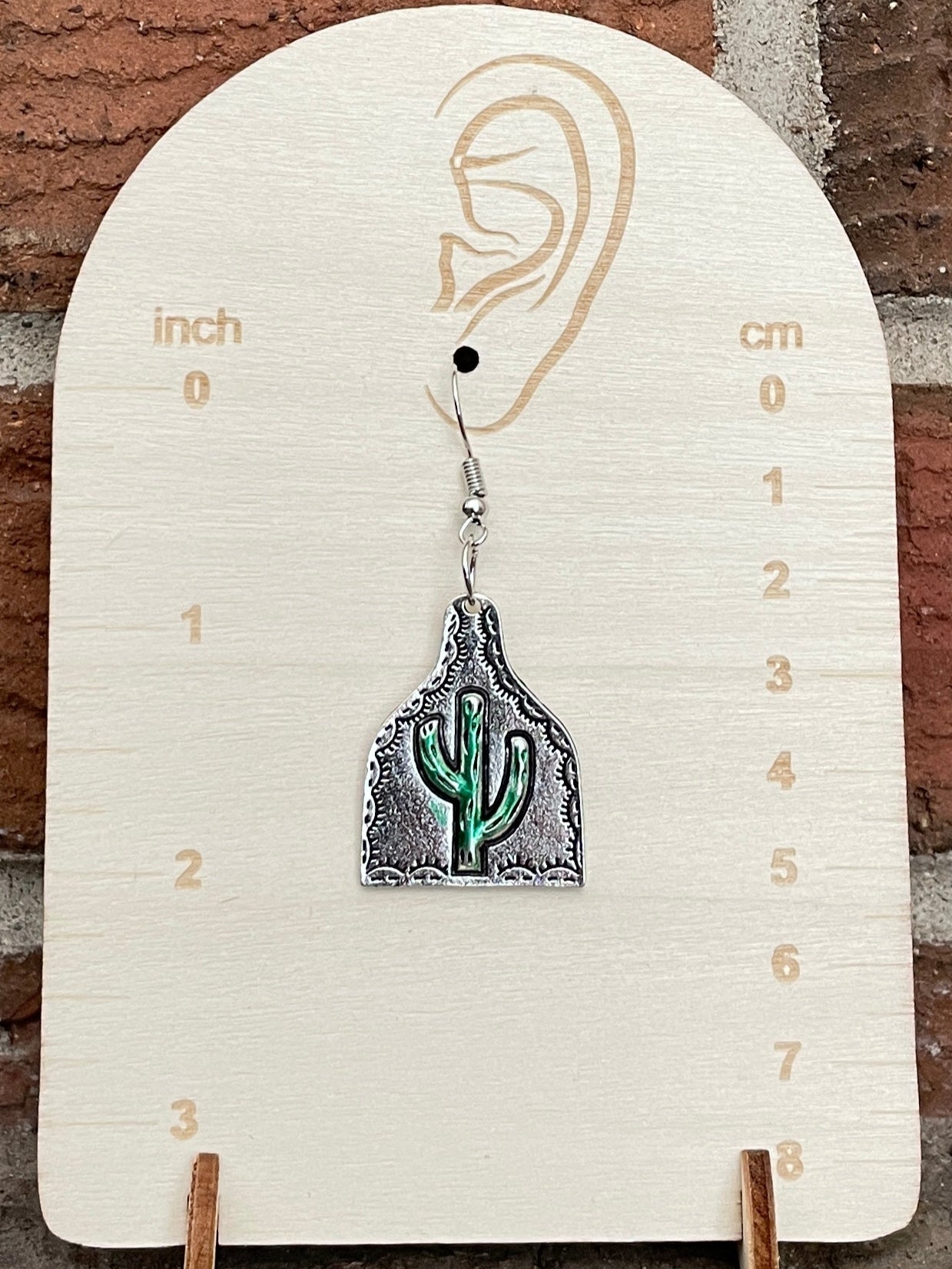 Saguaro Cactus Cow Tag Earrings