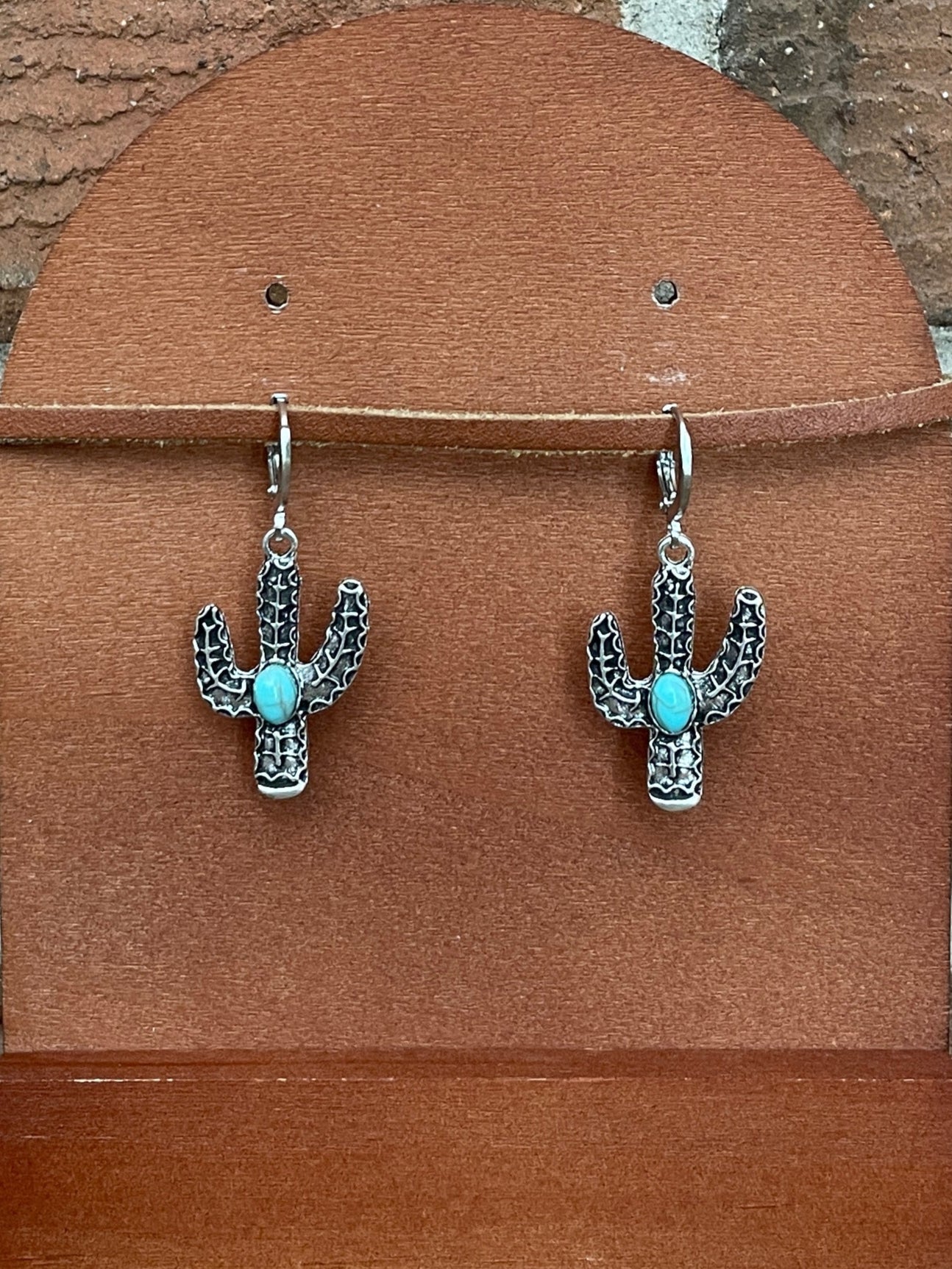 Saguaro Cactus Earrings with Faux Turquoise