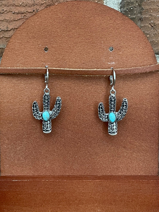 Saguaro Cactus Earrings with Faux Turquoise