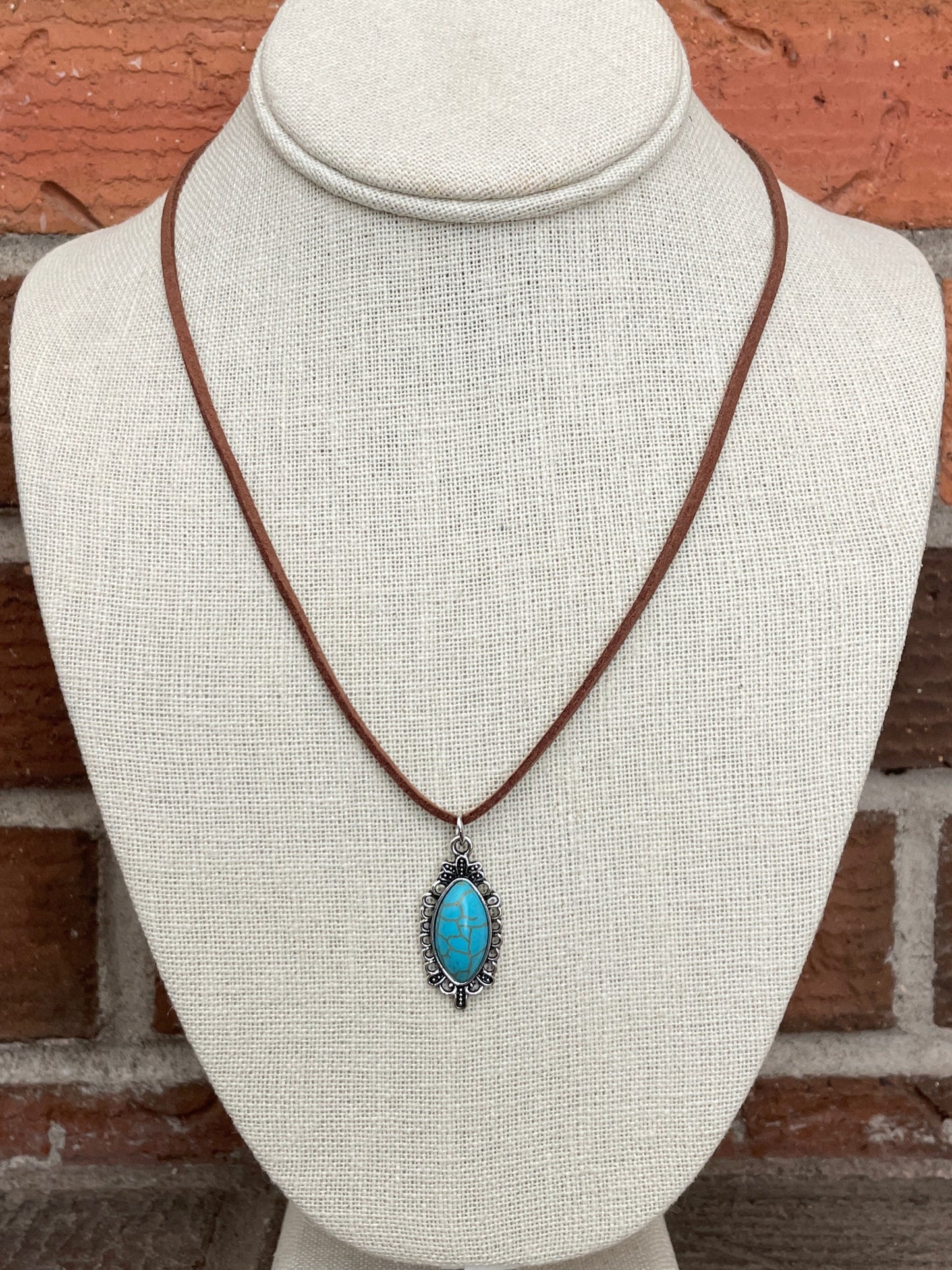 Saguaro Cactus & Turquoise Pendant Necklace Set with Faux Leather