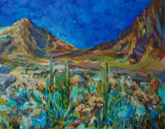 Saguaro Road to Old Tucson Original Acrylic Painting by Lynn Cahill