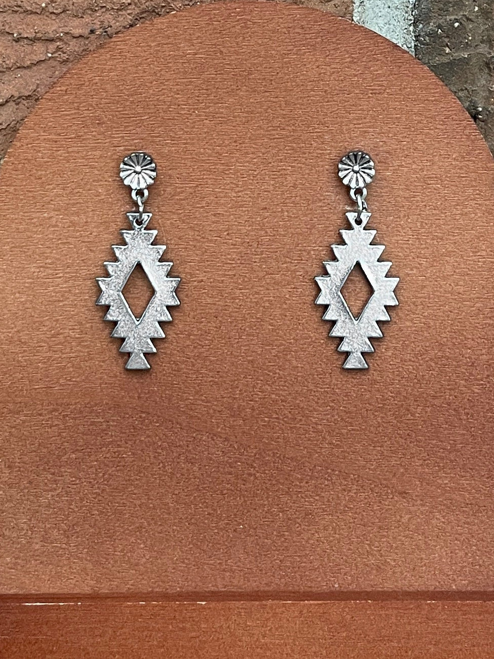 Silver Aztec Drop Earrings