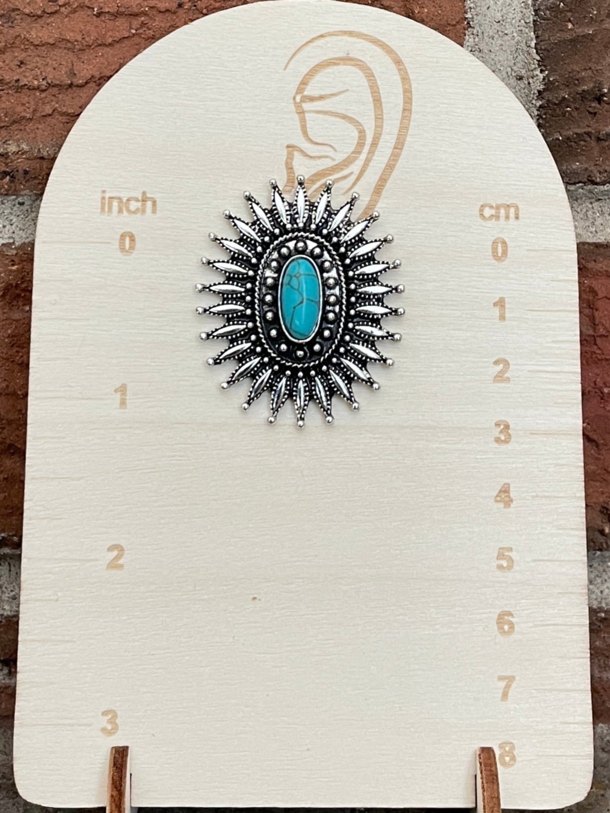 Silver Sunburst Cluster Earrings with Turquoise