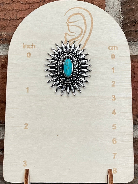 Silver Sunburst Cluster Earrings with Turquoise