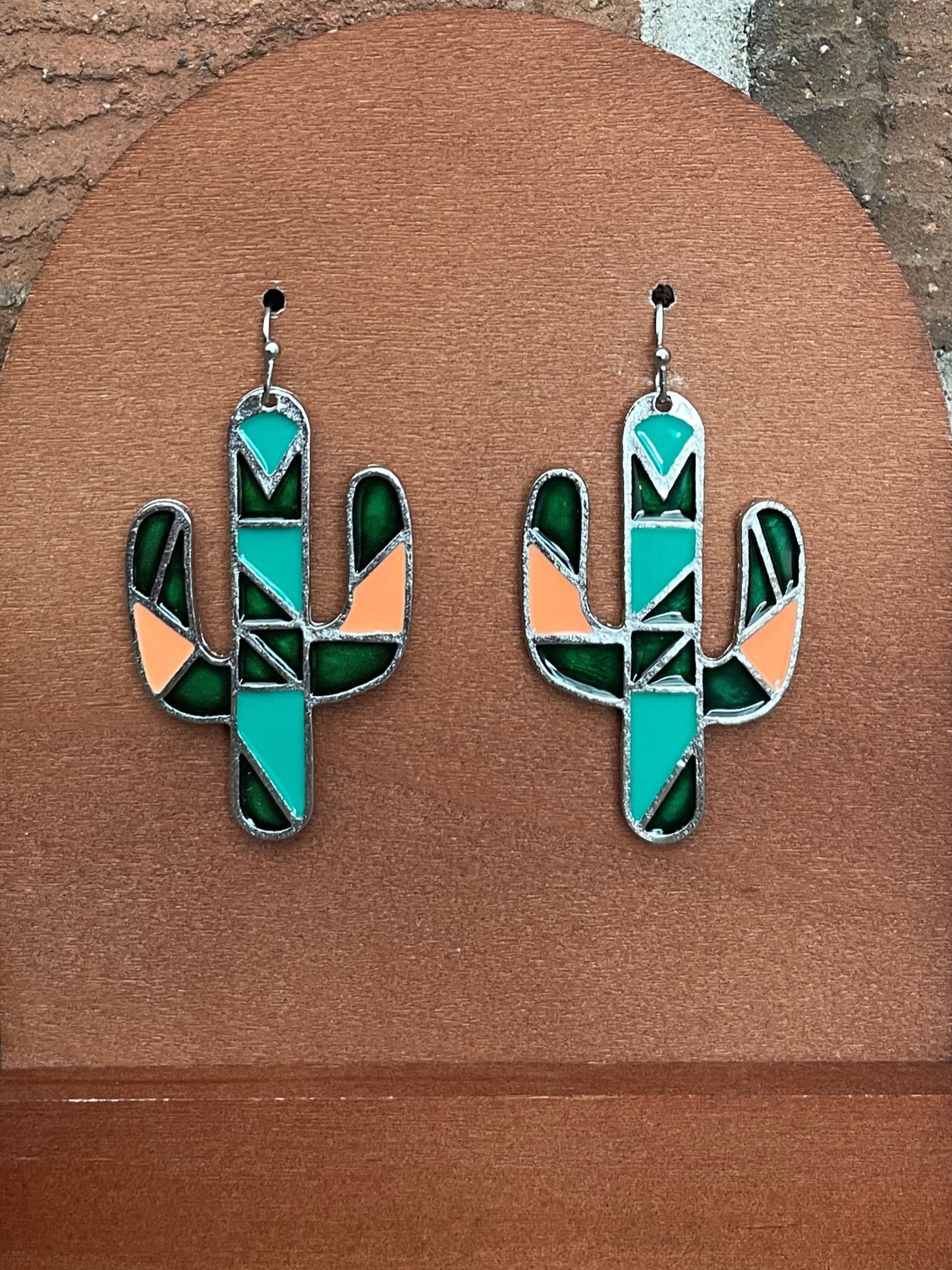 Southwestern Geometric Saguaro Cactus Earrings